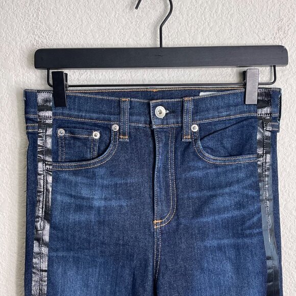 Rag & Bone High Rise Jeans Size 26 Blue Black Denim Stripe Down Side 5-Pocket - Picture 4 of 9